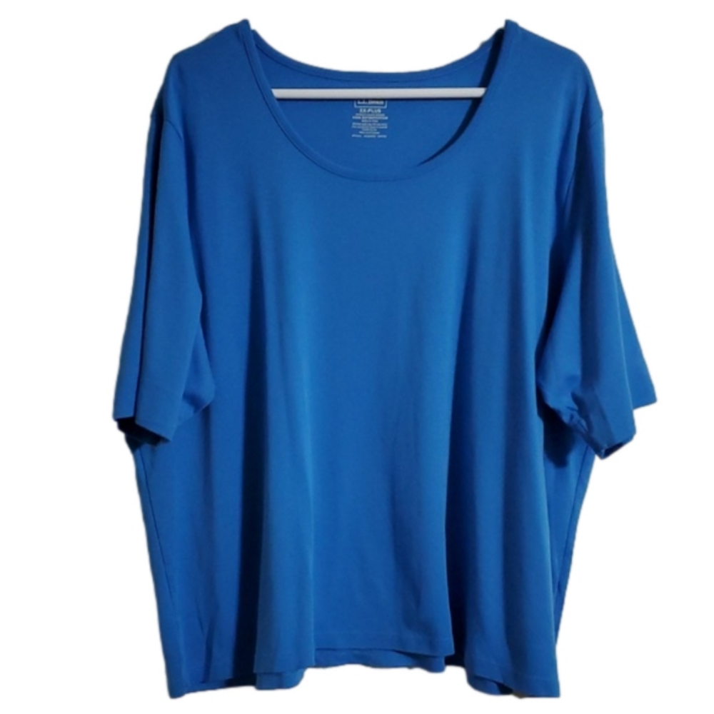 L.L.Bean Women's Blue Jewelneck Tee Elbow Sleeve Supima Cotton Size 3X